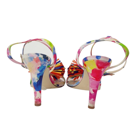 J.Crew Raffia Bow Strappy Sandal Heels Multi Color - Picture 3 of 7